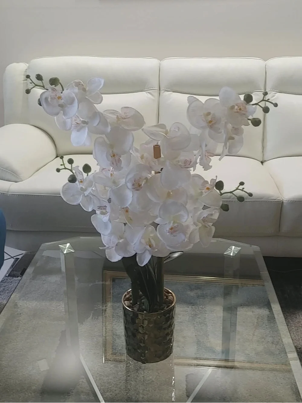 White Faux Orchid Arrangement in Textured Pot - Home Accents